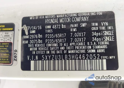 2017 Hyundai Santa Fe Sport 2.4L z USA, uszkodzony, nr VIN 5XYZU3LB3HG462052